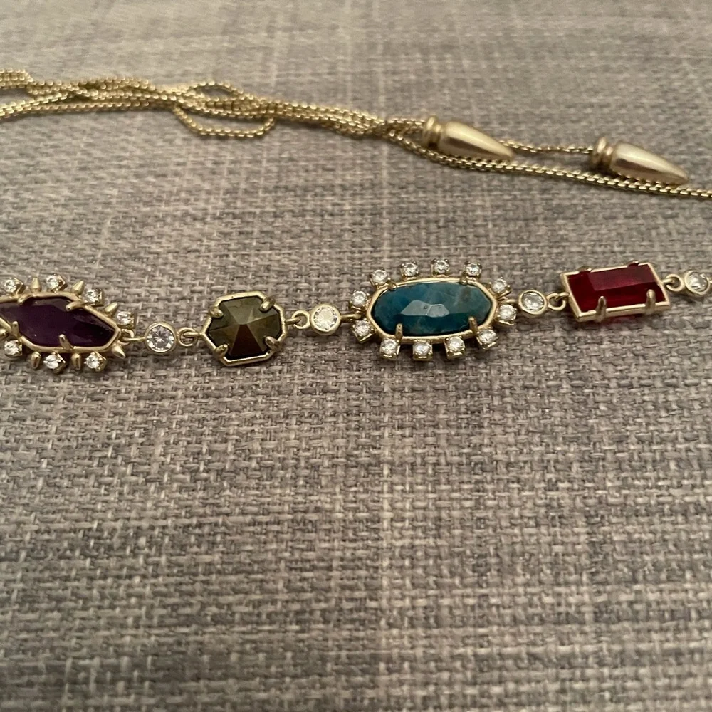 Kendra Scott Gold Necklace with Red, Turquoise, and Purple Stones - Picture 5 of 6